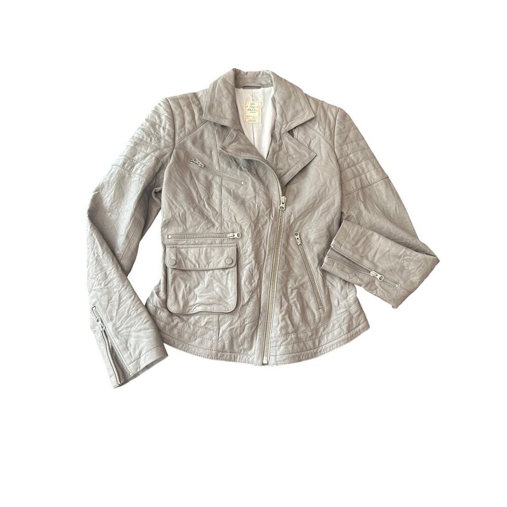 Free People We The Free I'll Beโ Around Soft Lamb Leather Jacket Size M Gray